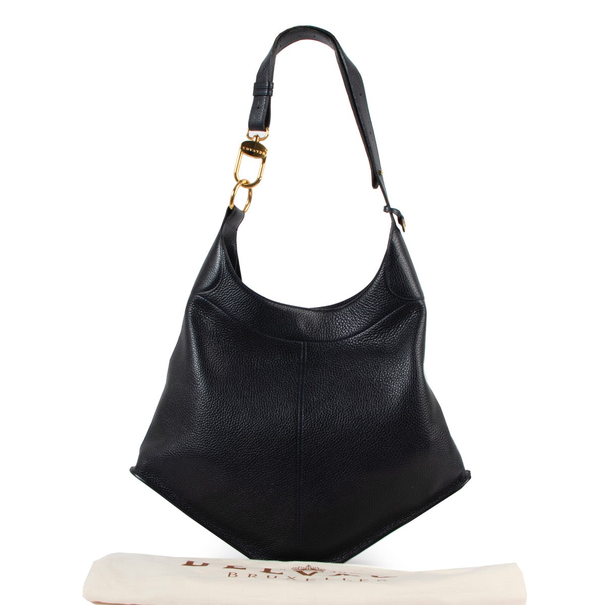 Shop safe online at Labellov in Antwerp this 100% authentic second hand Delvaux Navy Blue Pebbled Leather Satan Shoulder Bag