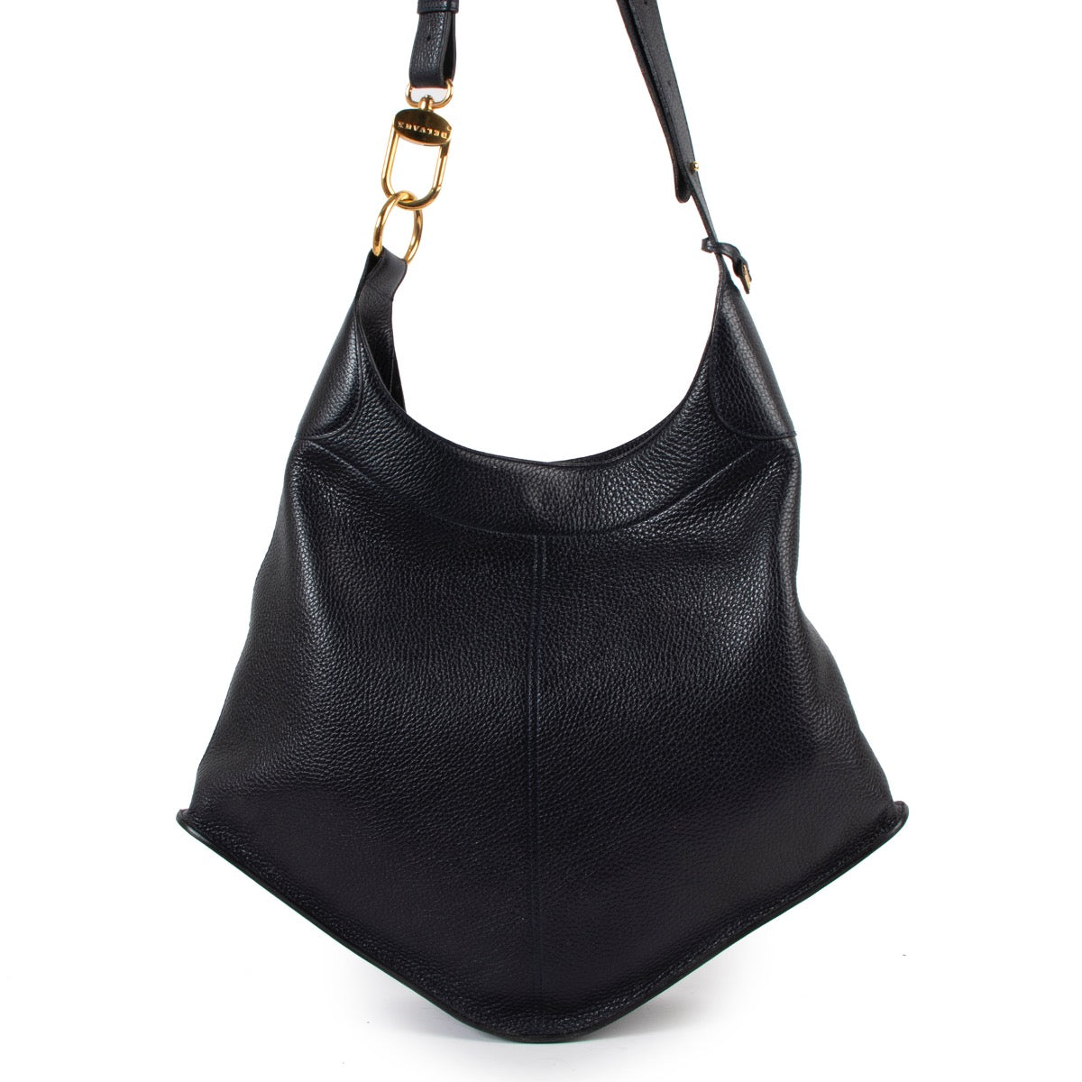 Shop safe online at Labellov in Antwerp this 100% authentic second hand Delvaux Navy Blue Pebbled Leather Satan Shoulder Bag