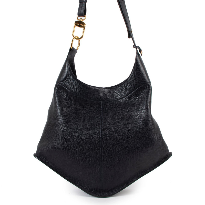 Shop safe online at Labellov in Antwerp this 100% authentic second hand Delvaux Navy Blue Pebbled Leather Satan Shoulder Bag