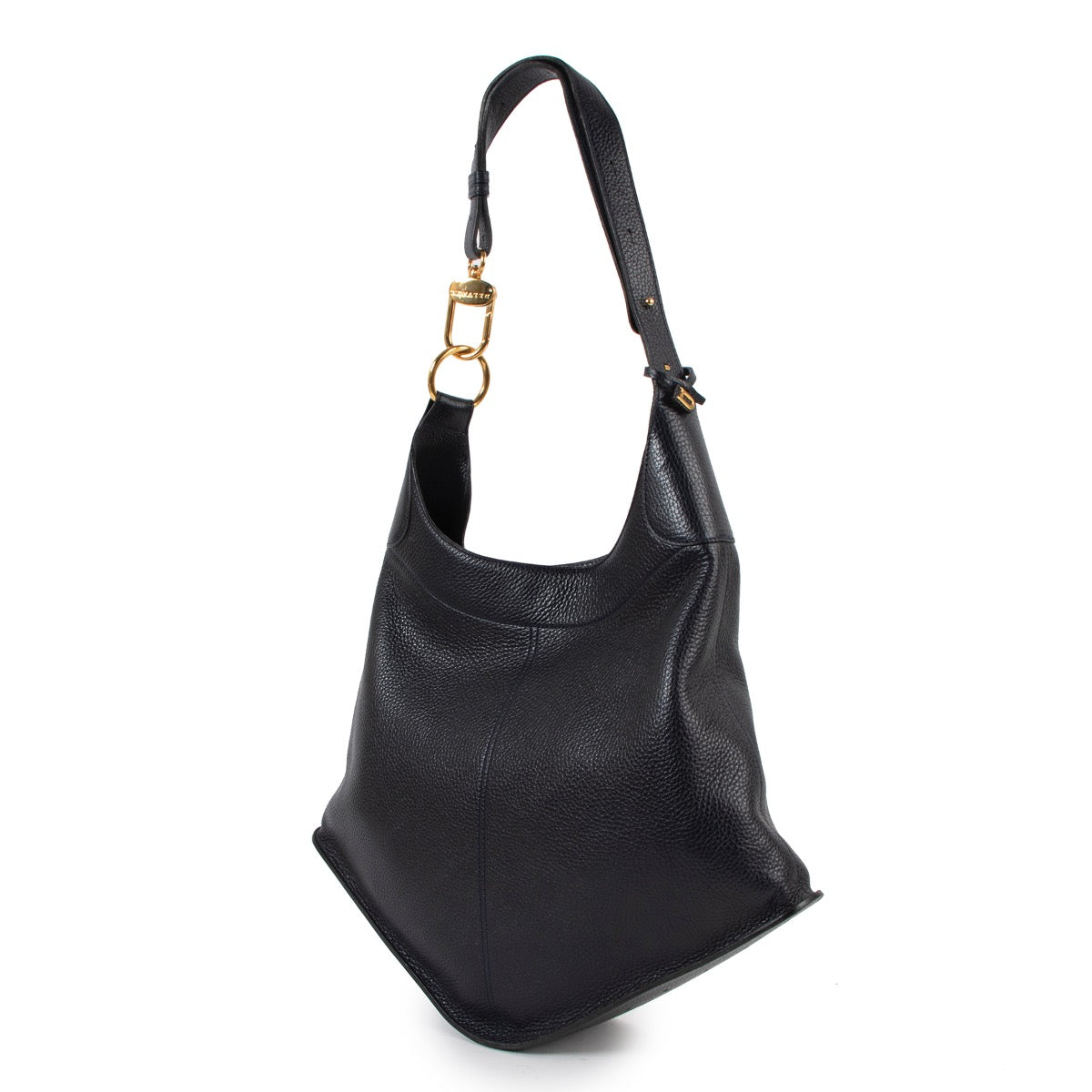 Shop safe online at Labellov in Antwerp this 100% authentic second hand Delvaux Navy Blue Pebbled Leather Satan Shoulder Bag