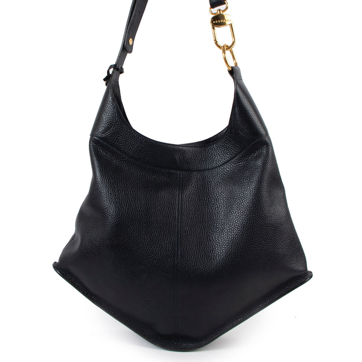 Shop safe online at Labellov in Antwerp this 100% authentic second hand Delvaux Navy Blue Pebbled Leather Satan Shoulder Bag