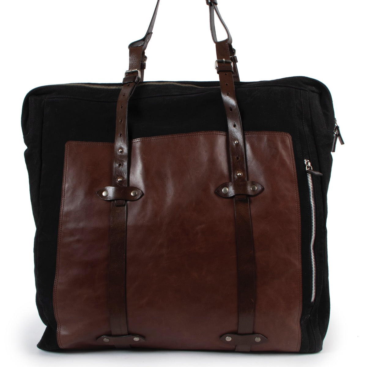 Shop safe online at Labellov in Antwerp this 100% authentic second hand Dries Van Noten Black and Brown Travel Bag