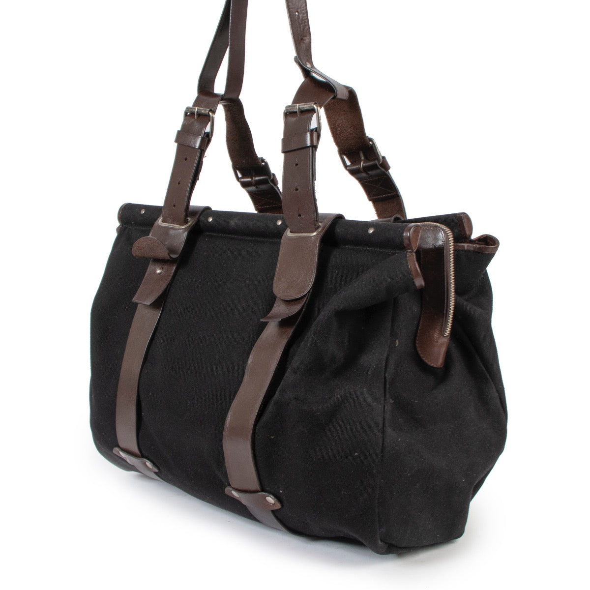 Shop safe online at Labellov in Antwerp this 100% authentic second hand Dries Van Noten Black Canvas Travel Bag