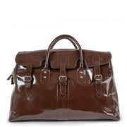 Shop safe online at Labellov in Antwerp this 100% authentic second hand Dries Van Noten Brown Patent Leather Travel Bag
