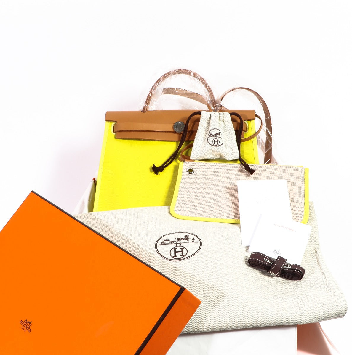 Hermès Herbag Zip 31 Lime & Fauve Toile Berline & Vache Hunter