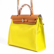 Hermès Herbag Zip 31 Lime & Fauve Toile Berline & Vache Hunter