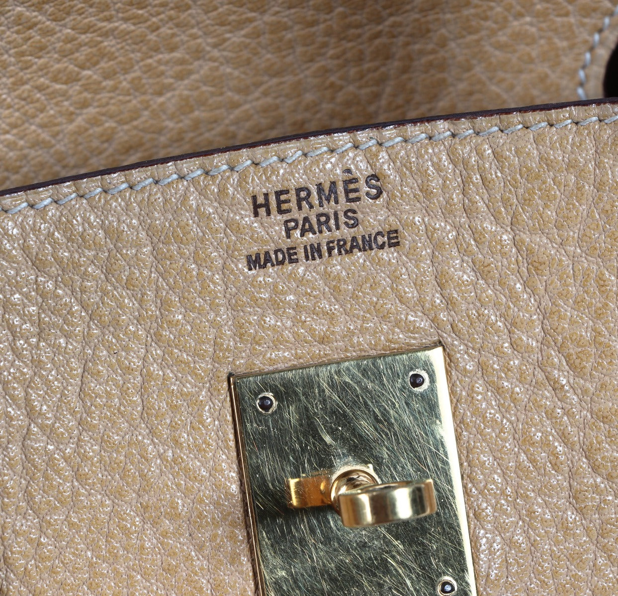Hermes birkin buffalo logo stamp detail