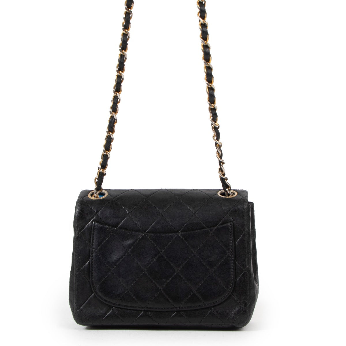 Buy an authentic second hand Chanel Black Lambskin Mini Square Classic Flap Bag GHW in good pre-loved condition at Labellov