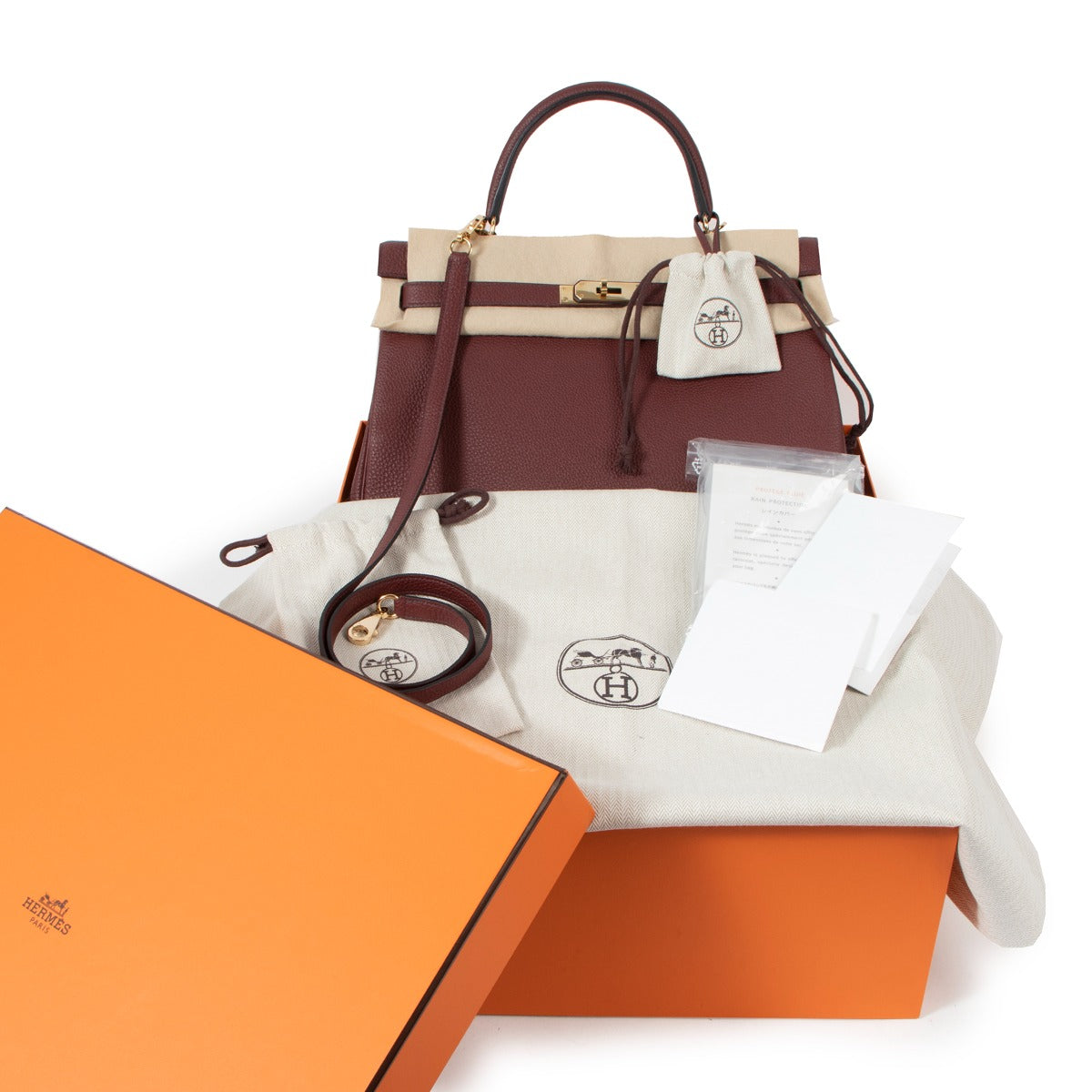 Hermès Kelly 32 HSS Verso Rouge H & Blue Indigo Togo Gold Hardware