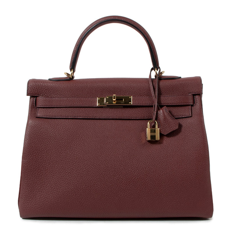 Hermès Kelly 35 HSS Verso Rouge H & Blue Indigo Togo Gold Hardware