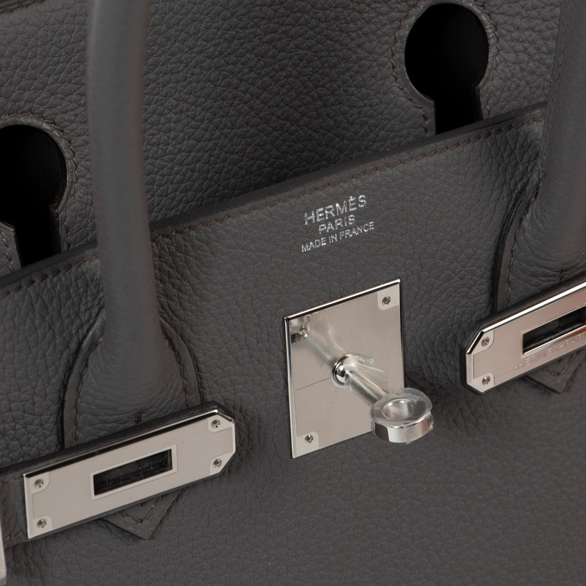 Hermès 2022 Birkin 30 Gris Etain Togo logo stamp detail
