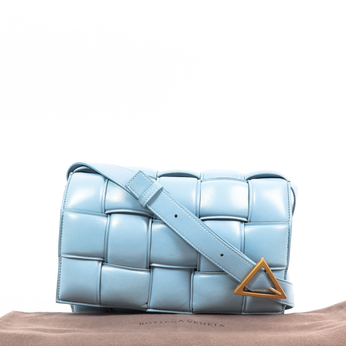 Buy an authentic second-hand Bottega Veneta Blue Lambskin Leather Padded Cassette Crossbody Bag in very good condition at Labellov in Antwerp.