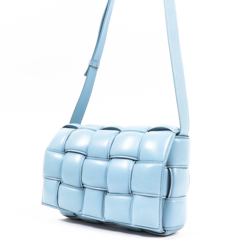 Buy an authentic second-hand Bottega Veneta Blue Lambskin Leather Padded Cassette Crossbody Bag in very good condition at Labellov in Antwerp.
