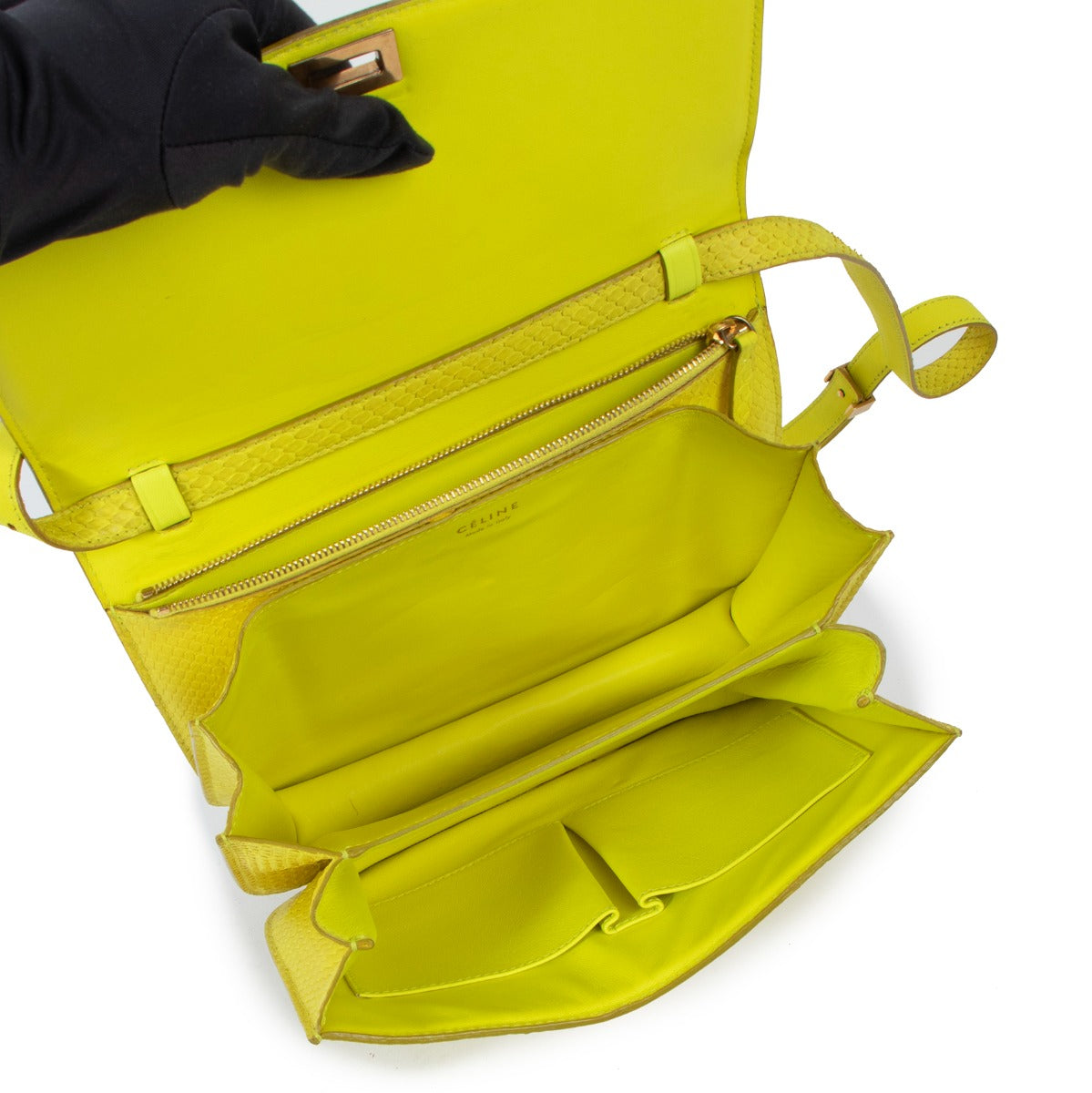 Sac Céline Classic Box moyen en python jaune
