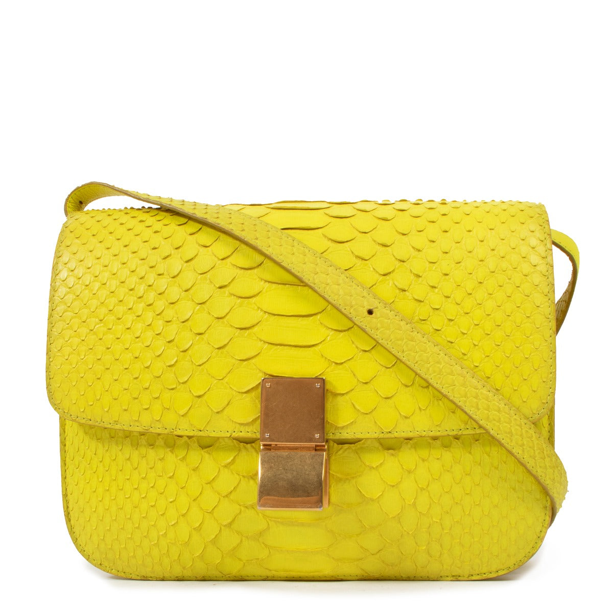 Celine Yellow Python Medium Classic Box Bag