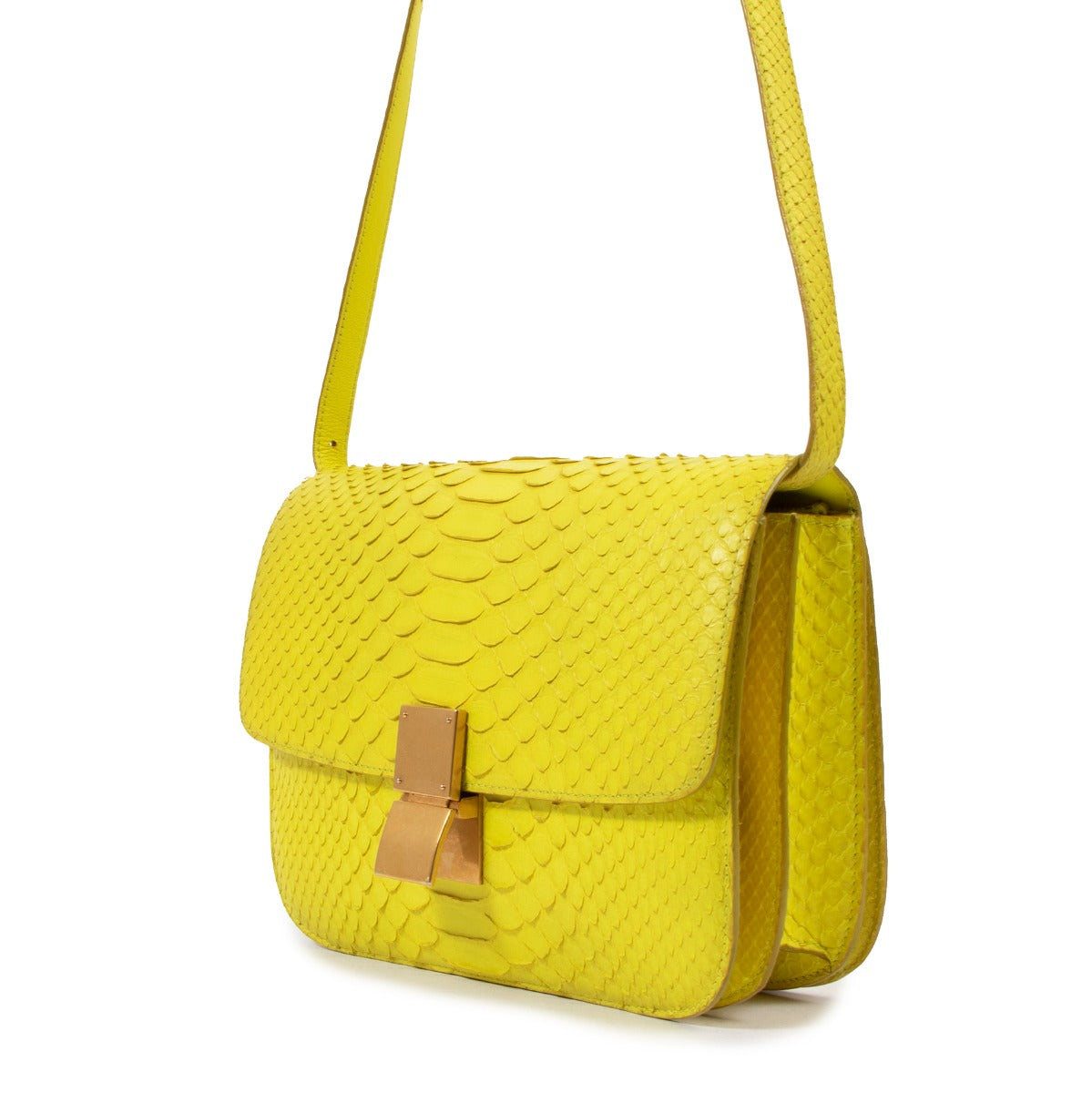 Sac Céline Classic Box moyen en python jaune
