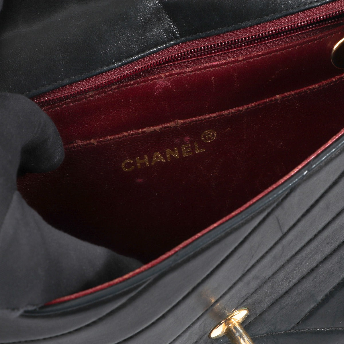 Chanel Vintage Black Chevron Classic Flap Bag