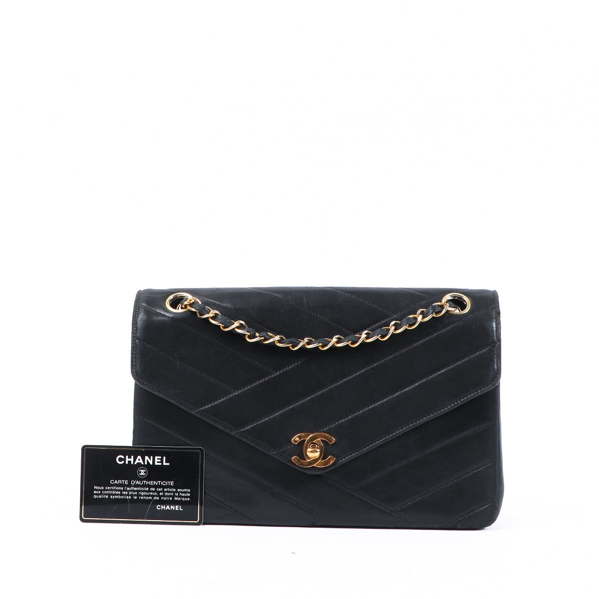 Chanel Vintage Black Chevron Classic Flap Bag