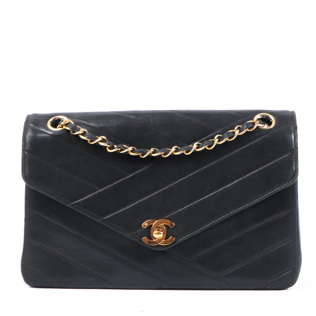Chanel Vintage Black Chevron Classic Flap Bag