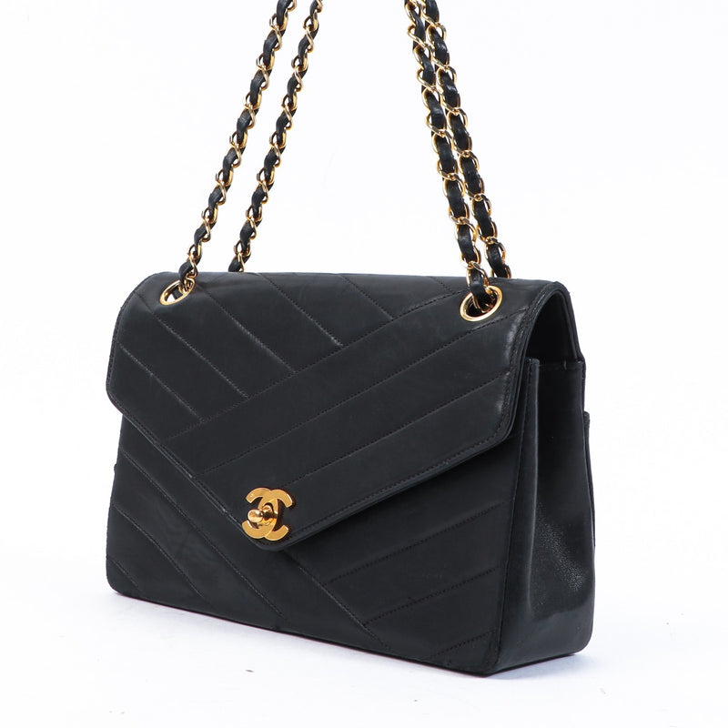 Chanel Vintage Black Chevron Classic Flap Bag