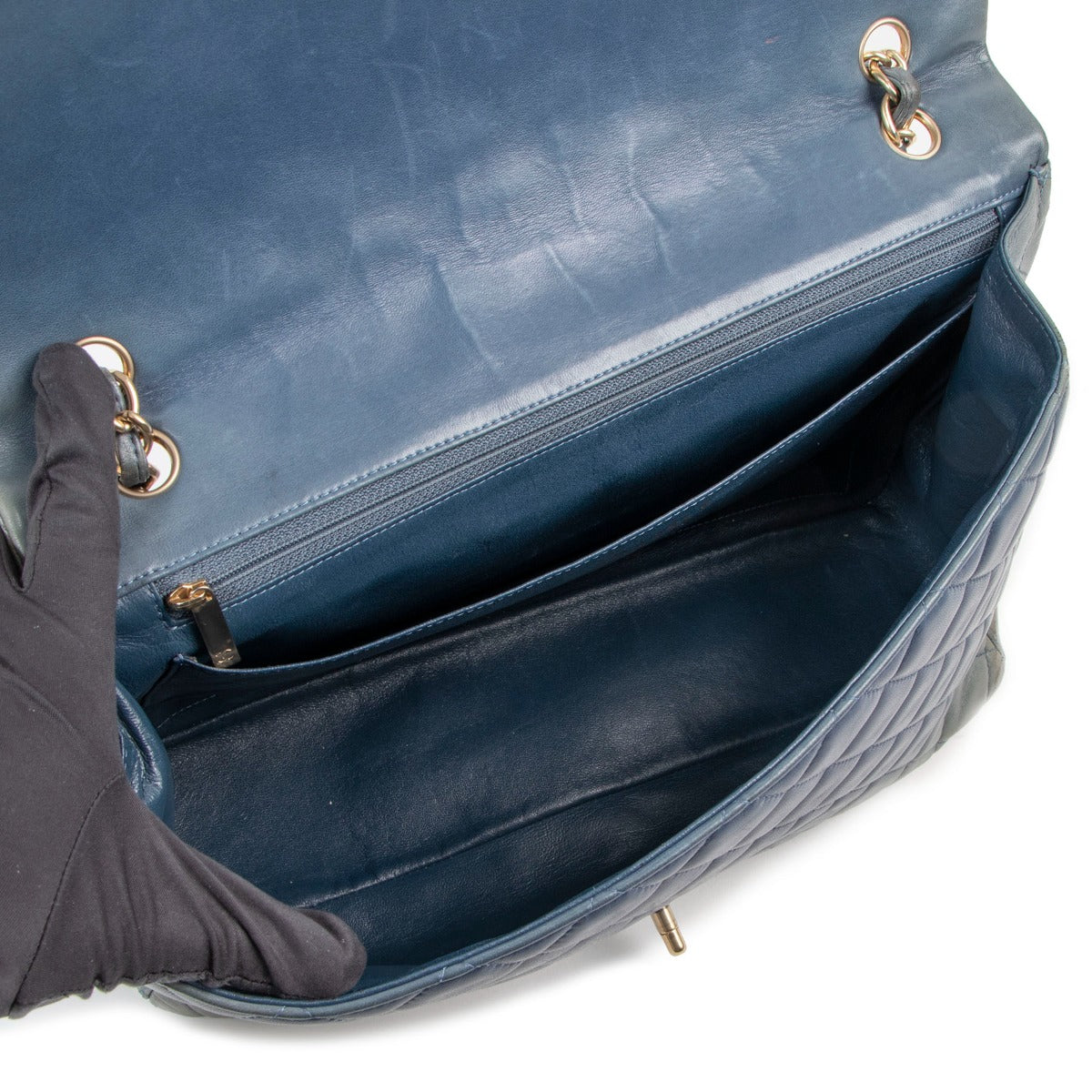 Sac Chanel Maxi Classique à Rabat Simple en Agneau Gris-Bleu