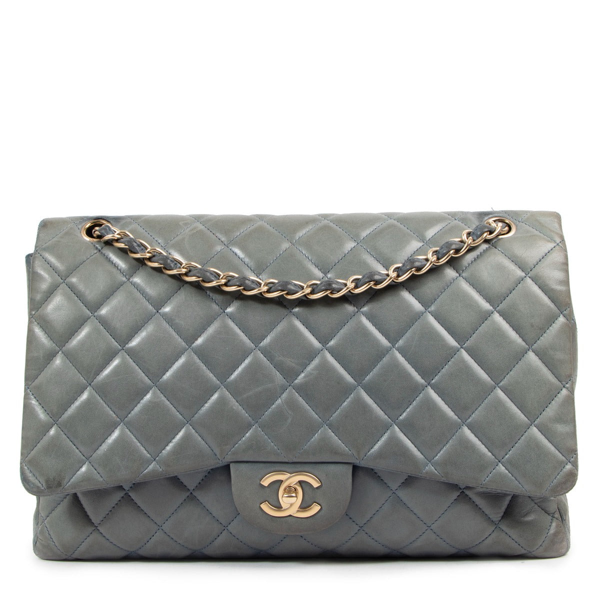 Chanel Blue Lambskin Maxi Classic Single Flap Bag