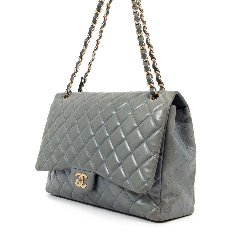 Chanel Blue Lambskin Maxi Classic Single Flap Bag