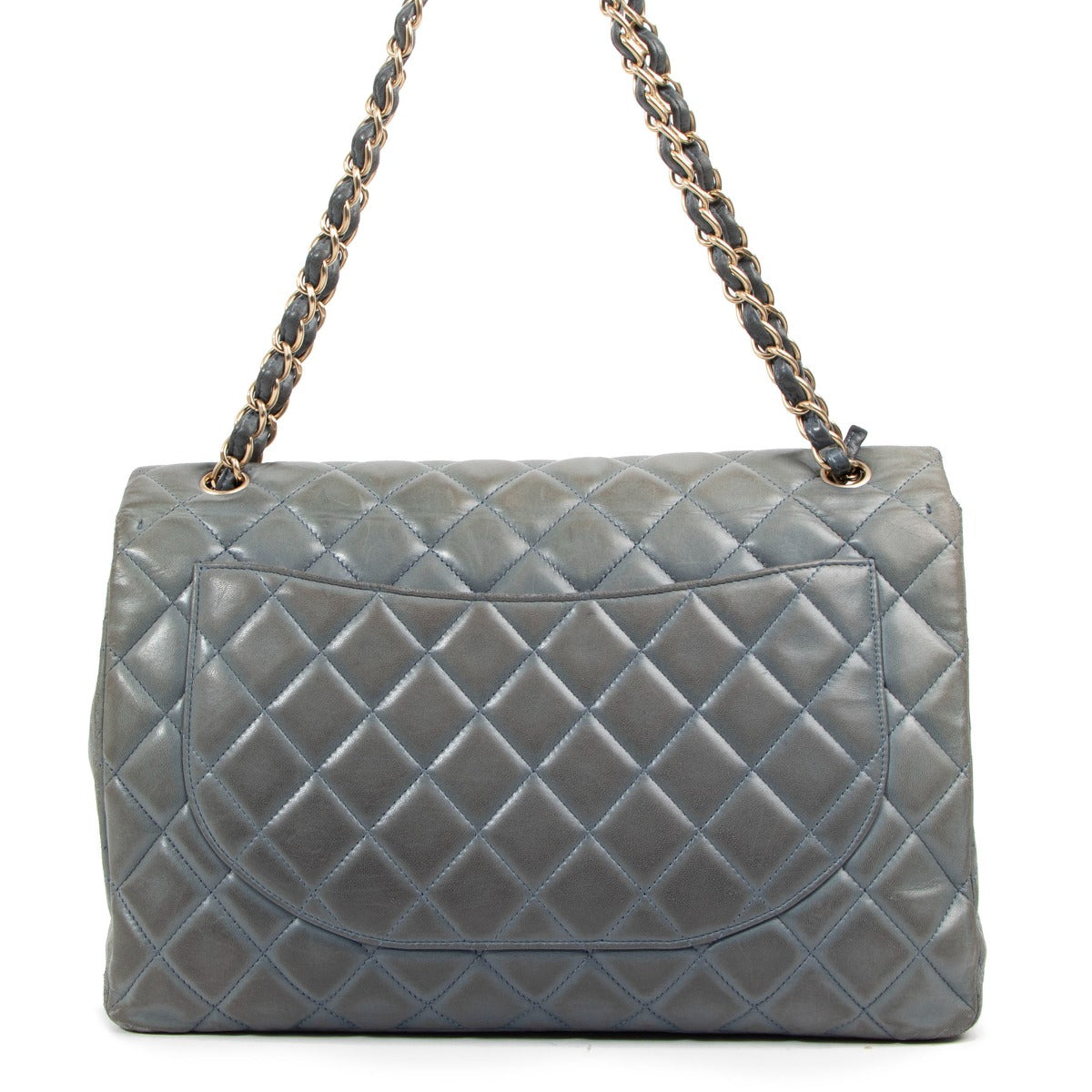 Sac Chanel Maxi Classique à Rabat Simple en Agneau Gris-Bleu