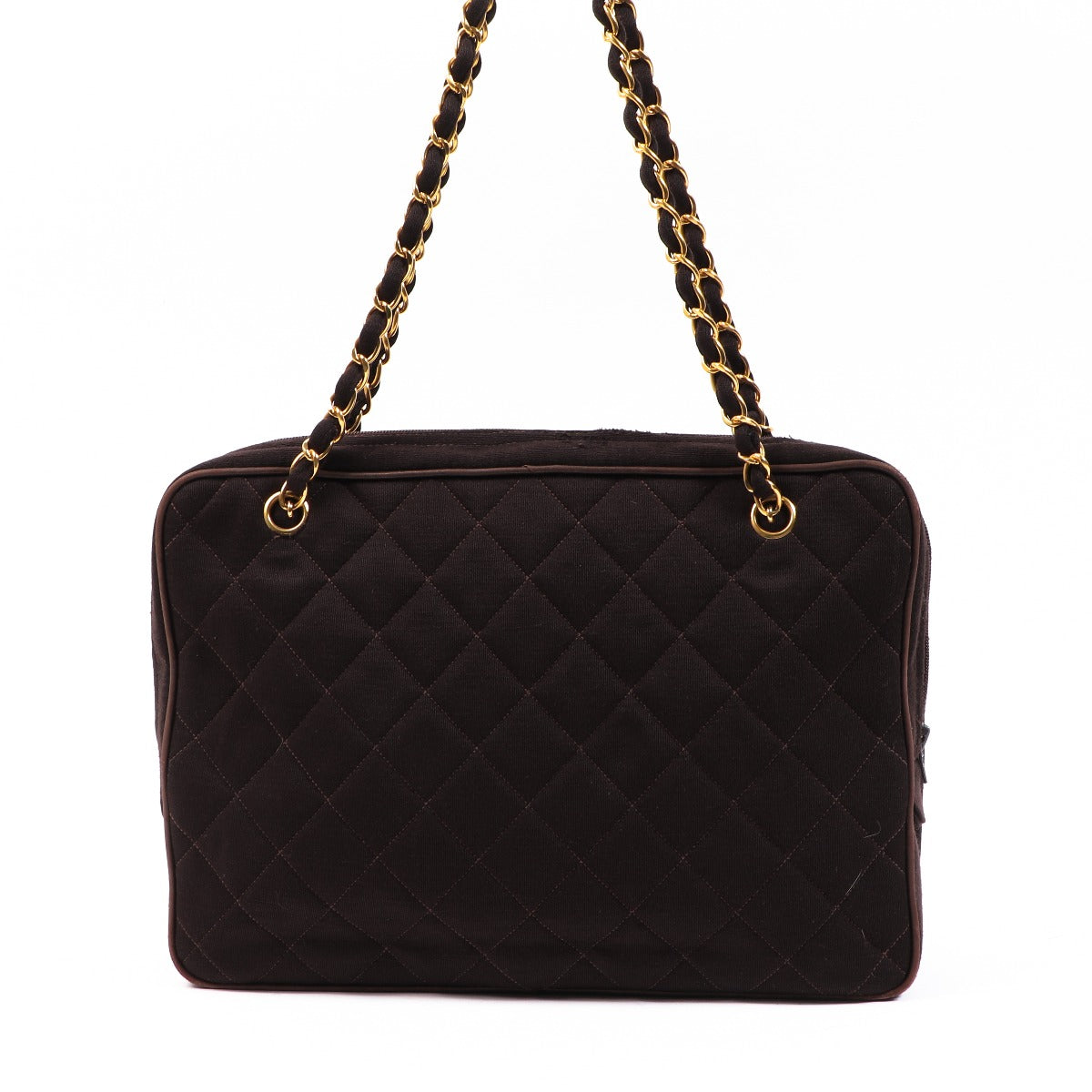 Chanel Brown Quilted Fabric Vintage Tote Bag