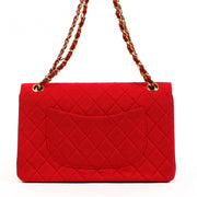 Buy an authentic second hand Chanel Red Fabric and Leather Medium Classic Flap Bag in very good condition at Labellov.com