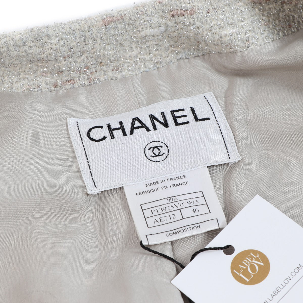Chanel Fall 1999 Silver Shimmer Tweed Jacket - Size FR46