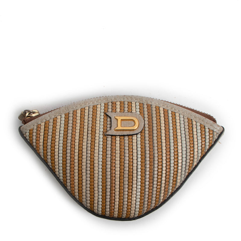 Delvaux Peche Toile de Cuir Coin Purse Wallet