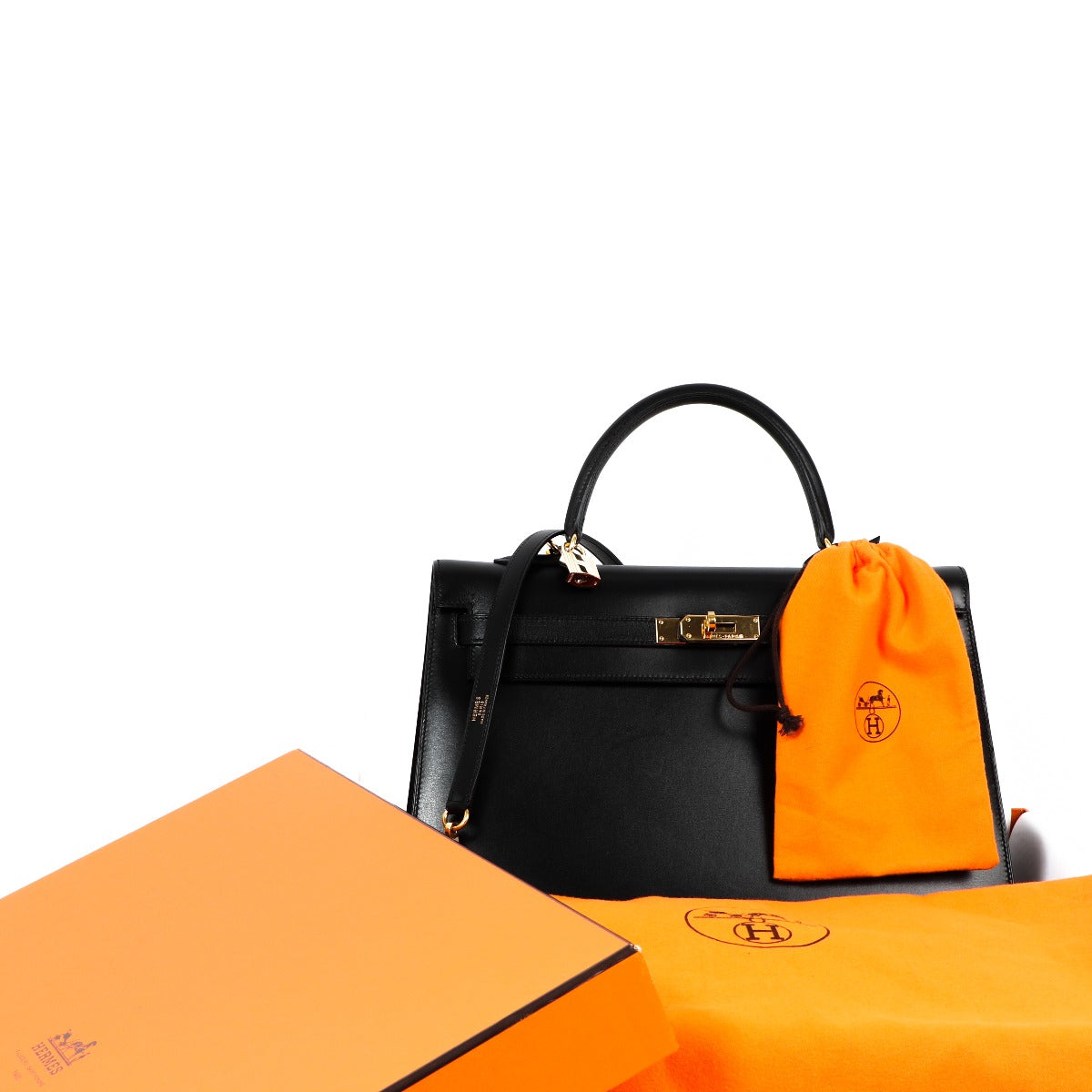 Hermès Kelly 35 Black Box Gold Hardware