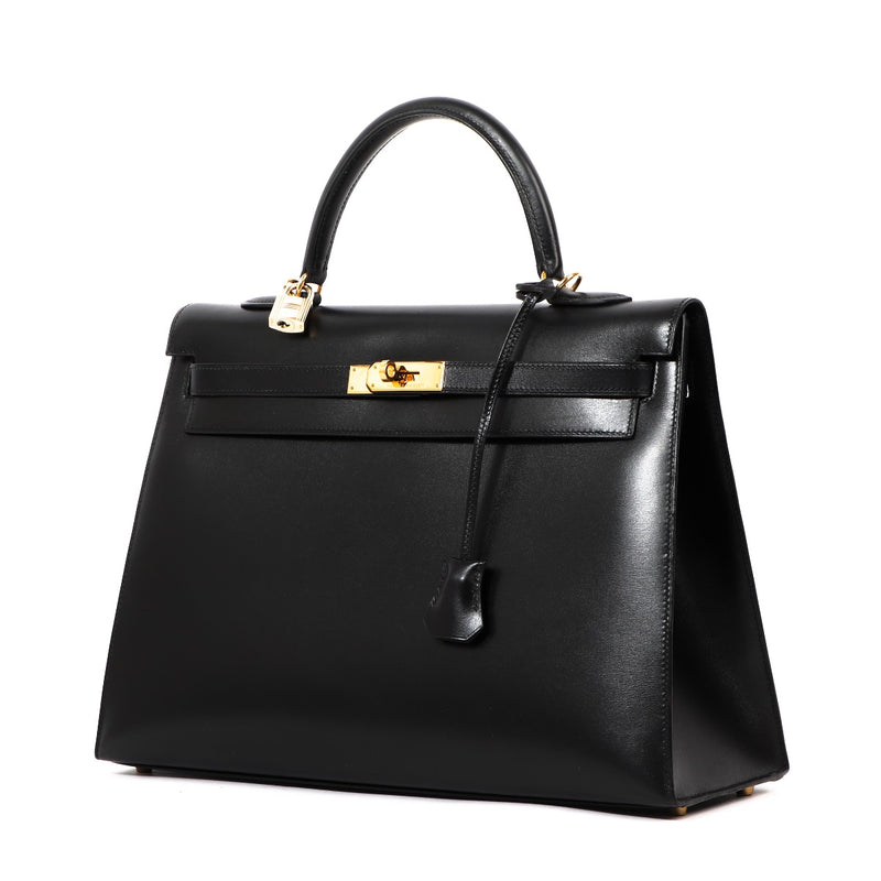 Hermès Kelly 35 Black Box Gold Hardware