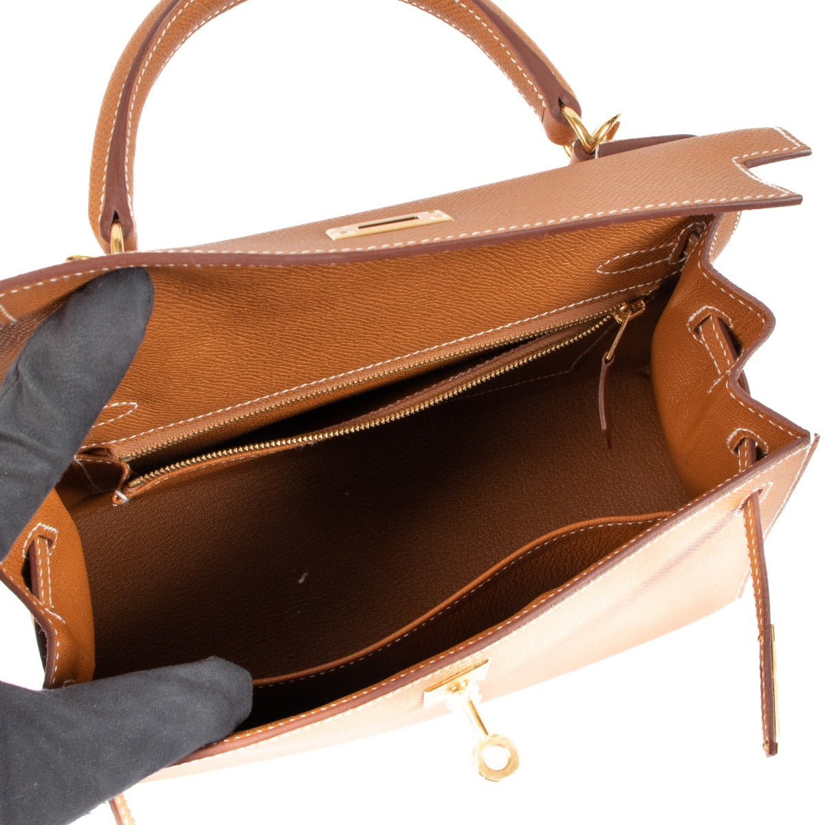 Hermes 2023 Kelly 25 Gold Epsom Sellier Interior Detail