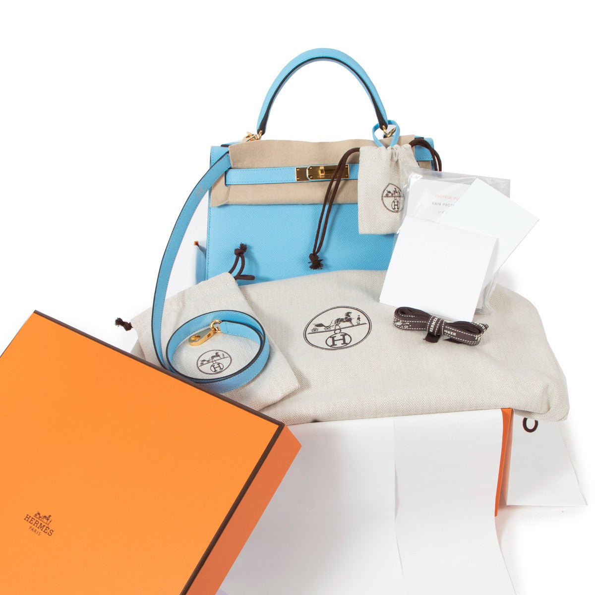 Buy authentic second hand luxury designer handbag Hermès Kelly 28 Blue Epsom on labellov.com