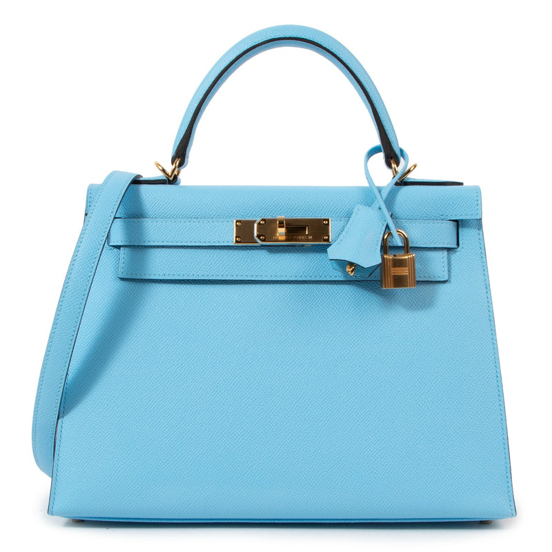Buy authentic second hand luxury designer handbag Hermès Kelly 28 Blue Epsom on labellov.com