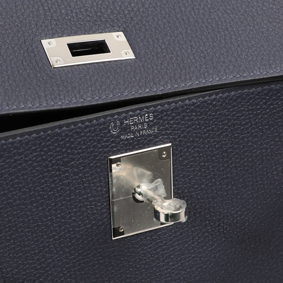 hermes kelly togo bleu nuit logo stamp detail