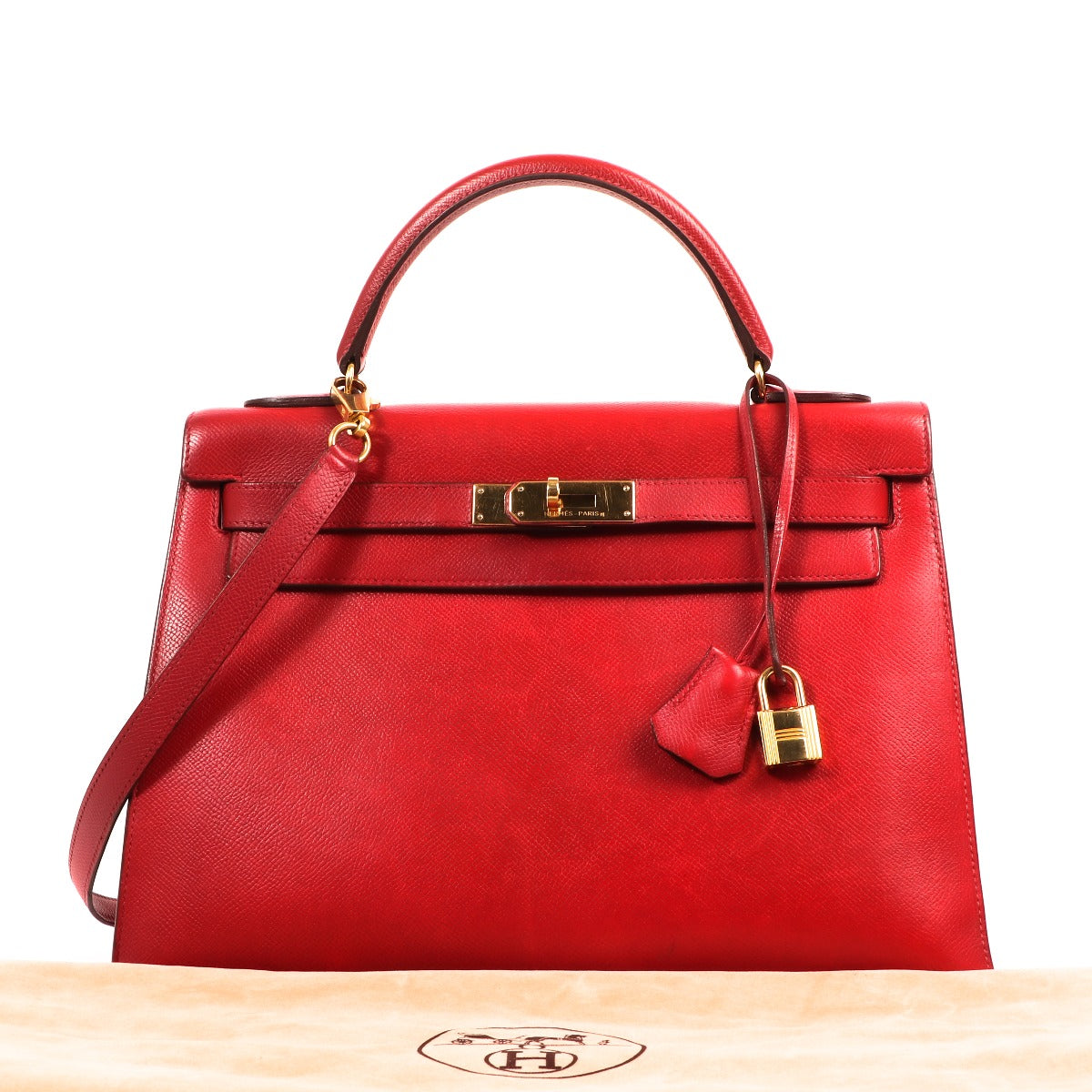Hermès Vintage Kelly 32 Rouge Vif Courchevel Gold Hardware