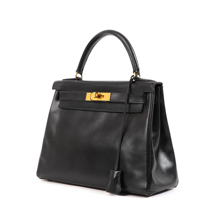 Hermès Vintage Kelly 28 Black Box GHW