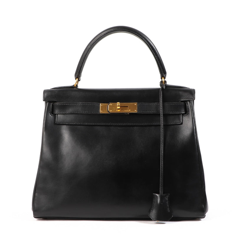 Hermès Vintage Kelly 28 Black Box GHW
