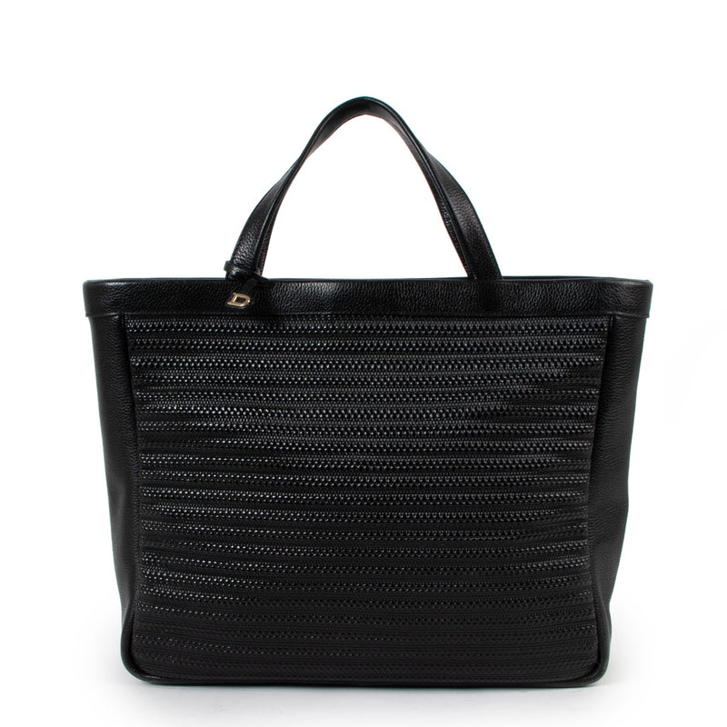 Delvaux Oman Black Toile de Cuir Tote Bag