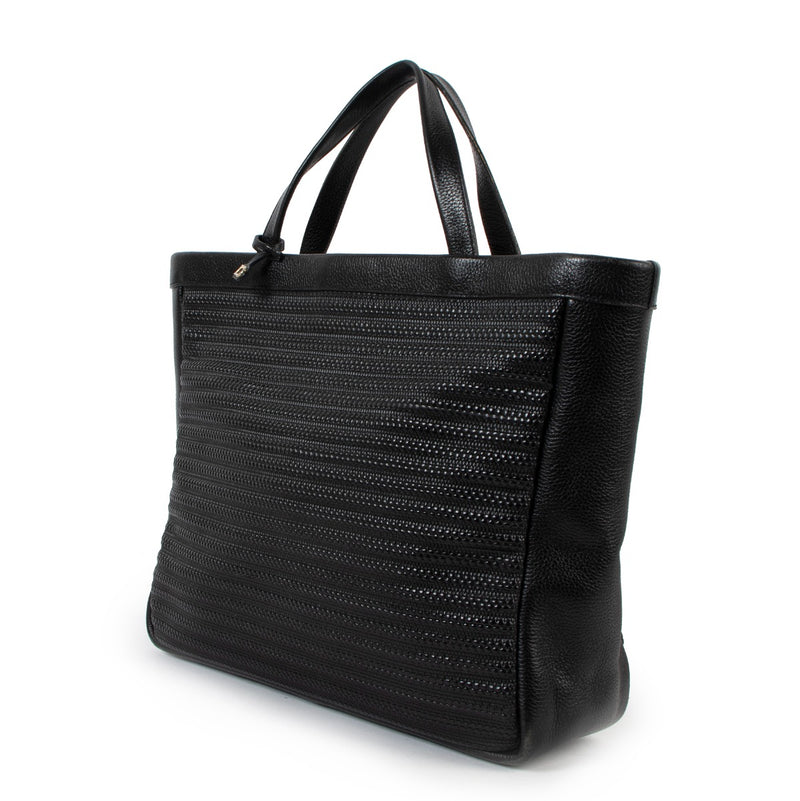 Delvaux Oman Black Toile de Cuir Tote Bag