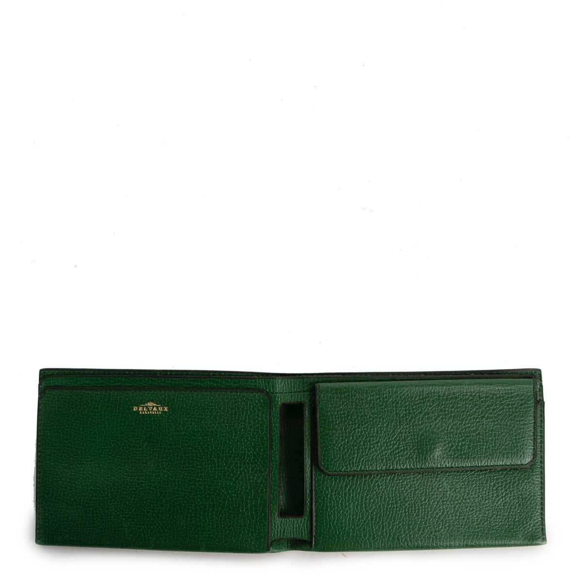 Shop safe online at Labellov in Antwerp this 100% authentic second hand Delvaux Racing Green Grained Leather Flap Wallet