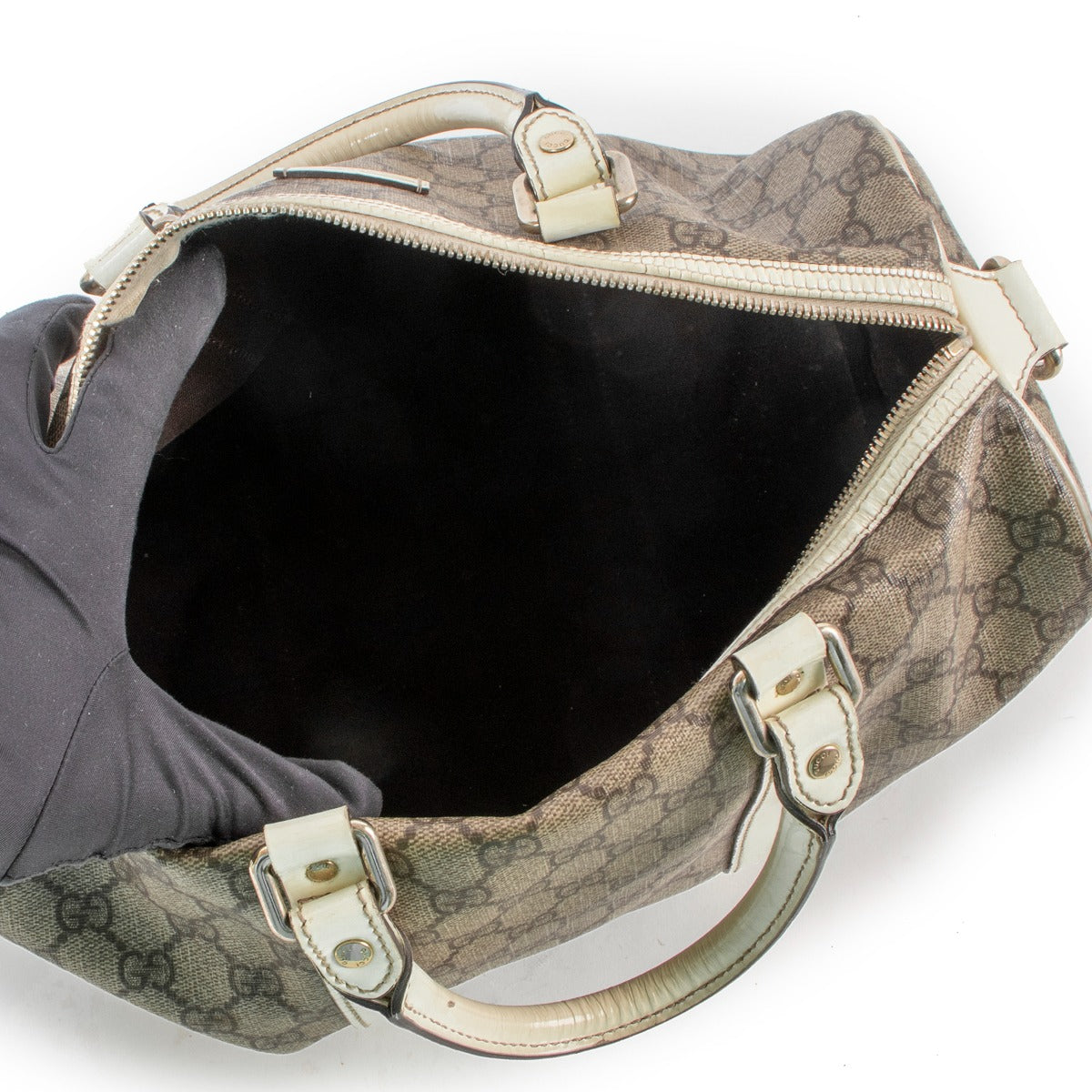 Gucci GG Supreme White Patent Leather Medium Joy Boston Bag