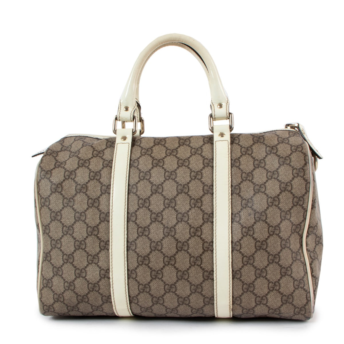 Gucci GG Supreme White Patent Leather Medium Joy Boston Bag
