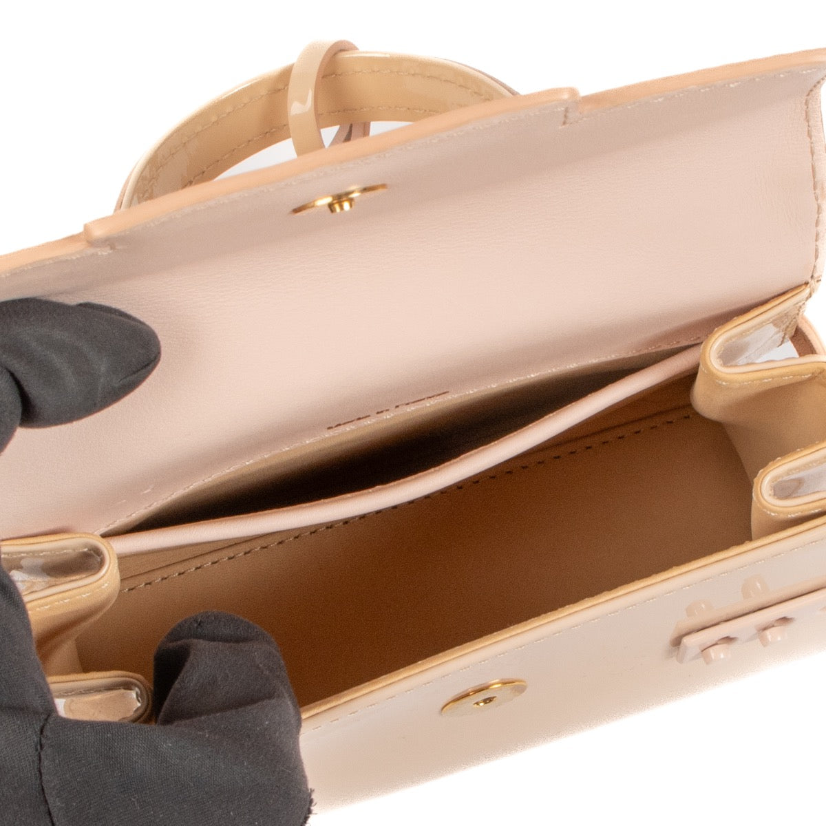 Buy an authentic second hand Delvaux Nude Patent Leather Tempête Micro Bag in new condition at Labellov.com
