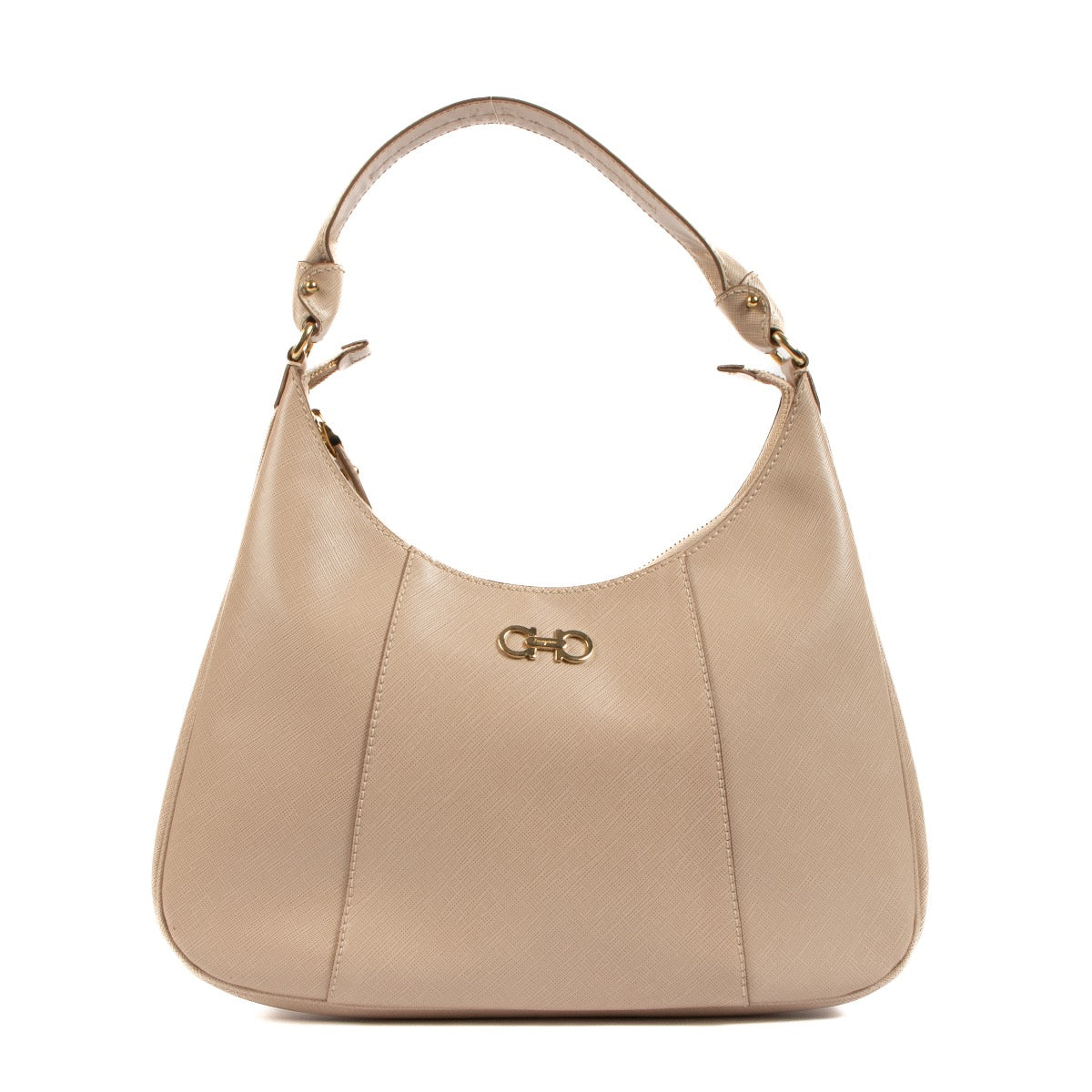 Buy a 100% authentic Ferragamo Beige Saffiano Petunia Shoulder Bag on LabelLov.com