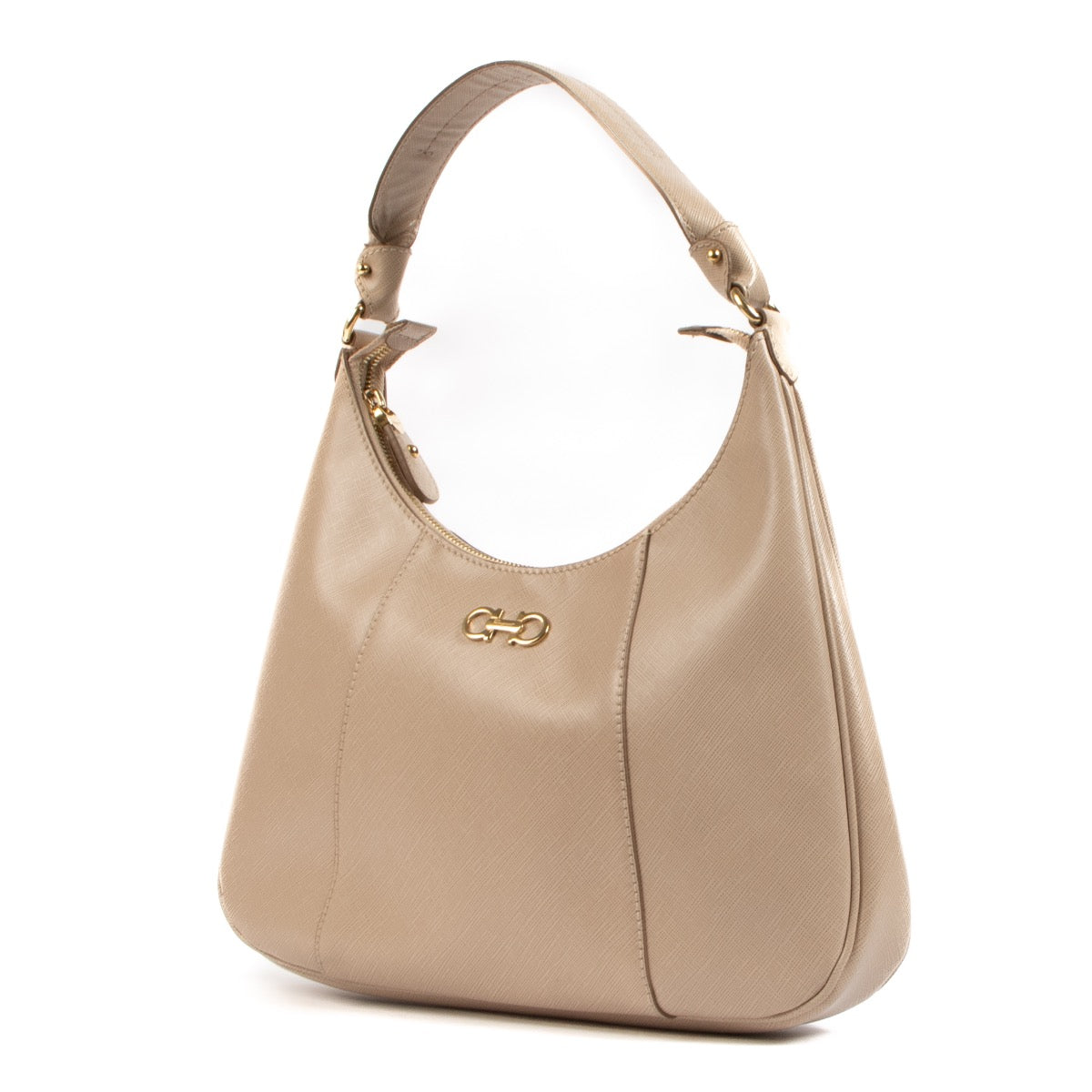 Buy a 100% authentic Ferragamo Beige Saffiano Petunia Shoulder Bag on LabelLov.com