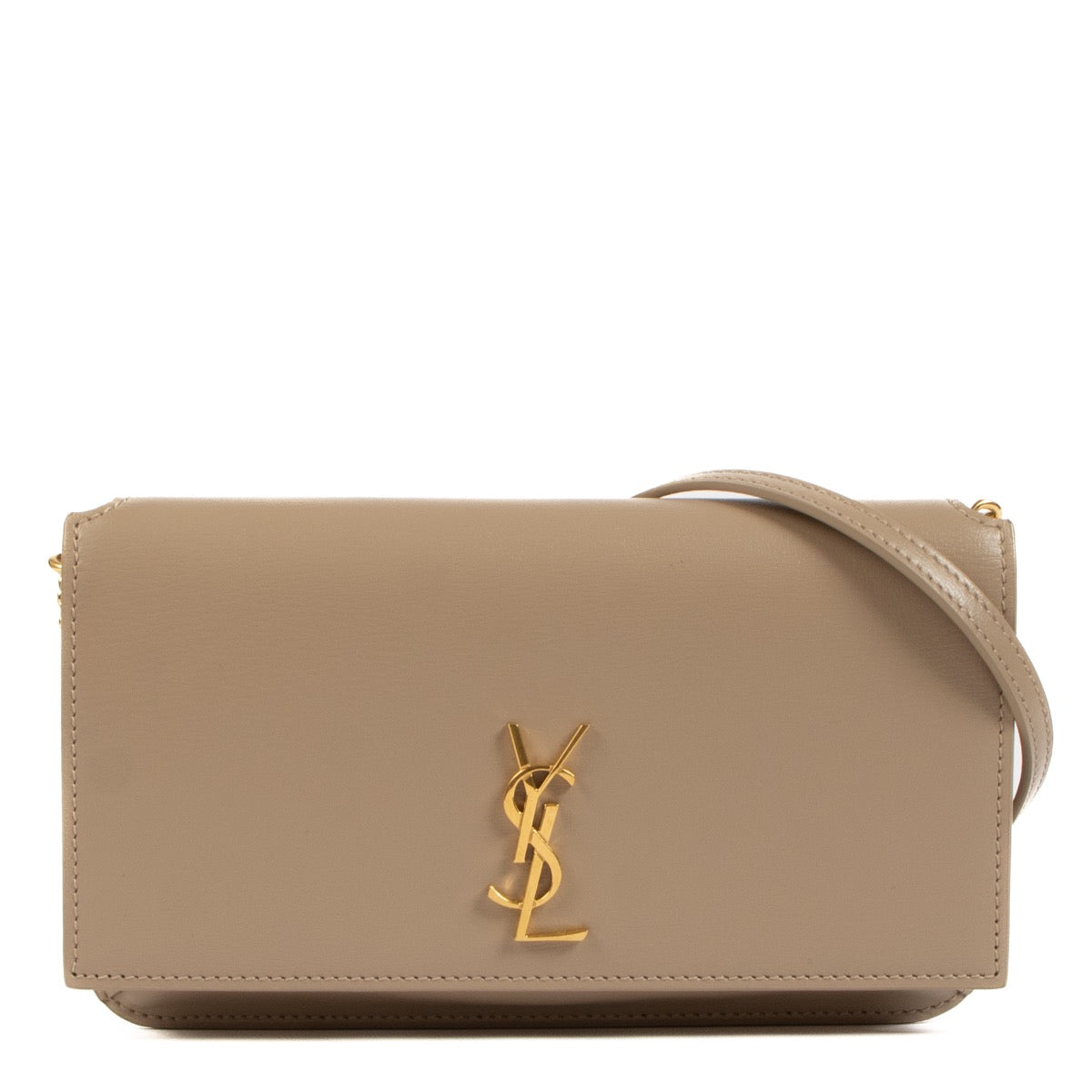 Shop safe online Yves Saint Laurent Dark Beige Leather Cassandre Phone Holder . koop veilig online tegen de beste prijs.